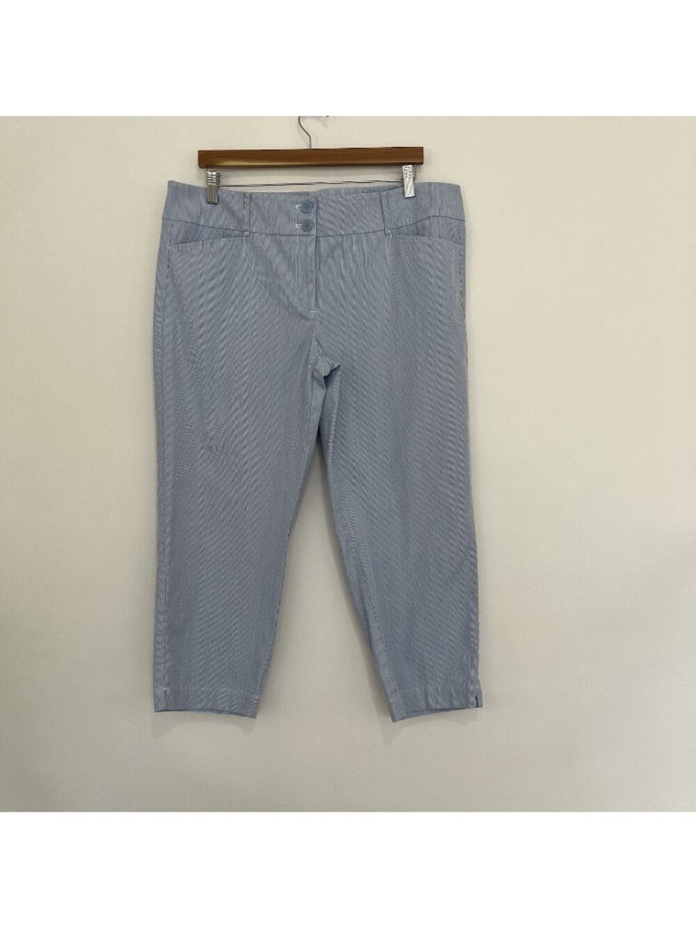 Loft Blue White Pinstripe Straight Leg Original Crop Pants